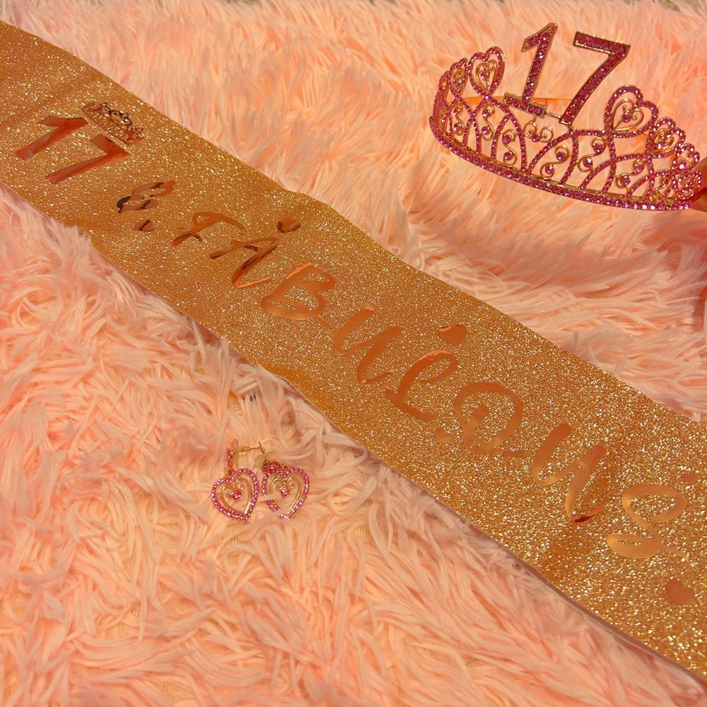 17th Birthday Party Favors (Sash, Crown, and Earrings)